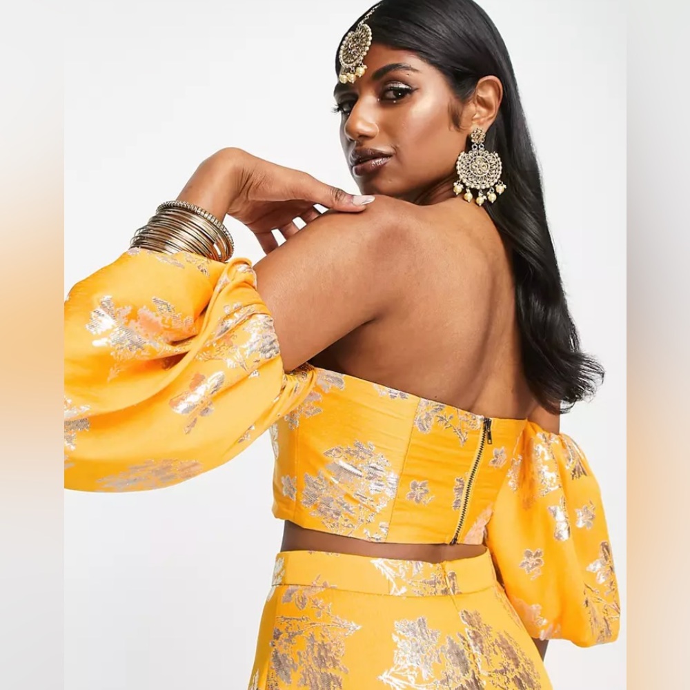 NEW ASOS Design Floral Jacquard Lehenga TOP ONLY in Apricot
